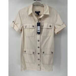 Veronica Beard Jeans Warren Mini Dress Ecru Denim Utility Shirt Dress